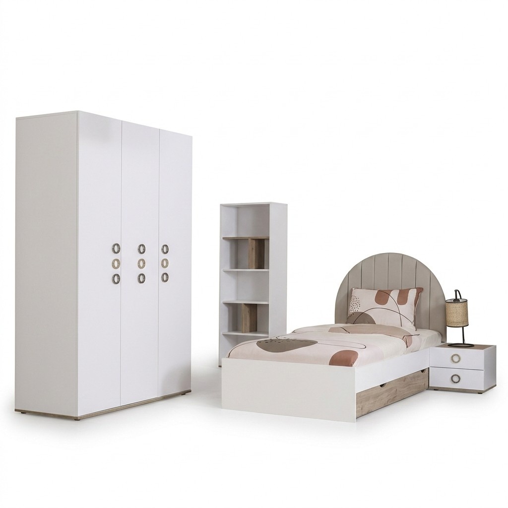 Jugendbett Garnitur Kinderzimmer Nachttisch Bett Holz WeiÃ Set 4tlg
