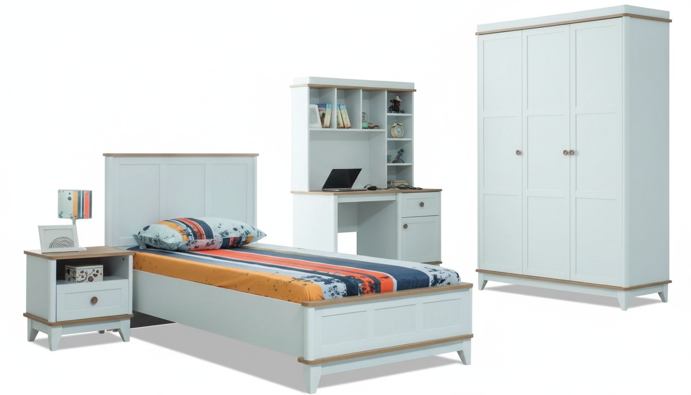 Jugenbett KindermÃ¶bel Kinderbett Komplette WeiÃ Holz Set 4tlg Modern