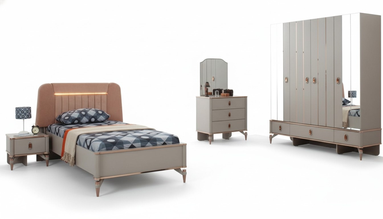 Jugenbett KindermÃ¶bel Kinderbett Komplette Beige Holz Set 5tlg Modern
