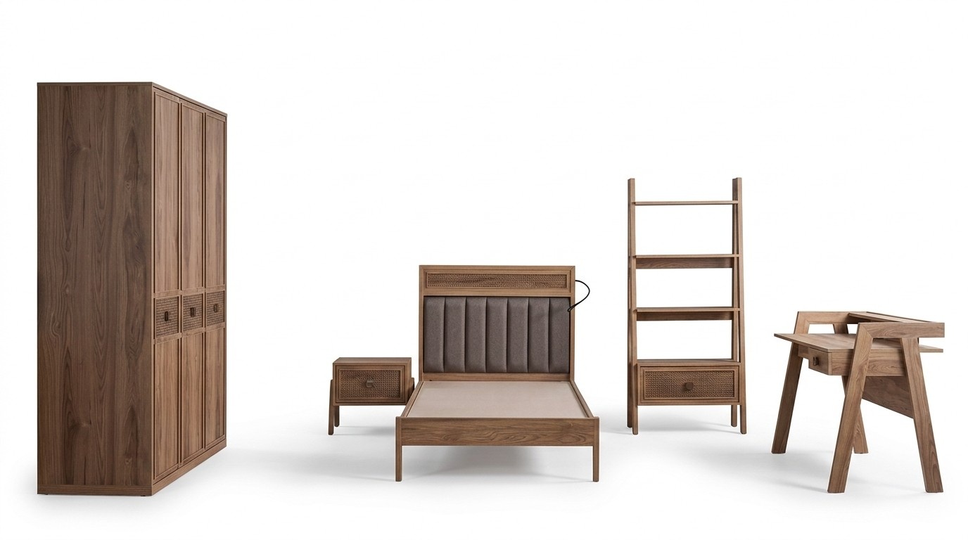 Jugendbett SchlafzimmermÃ¶bel Holzbett Komplette Bett Braun Set 5tlg