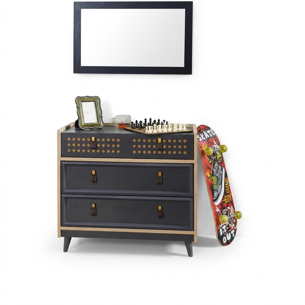 Jugendzimmer Kommode mit Spiegel Luxus Konsole Kommoden MÃ¶bel Blau Neu