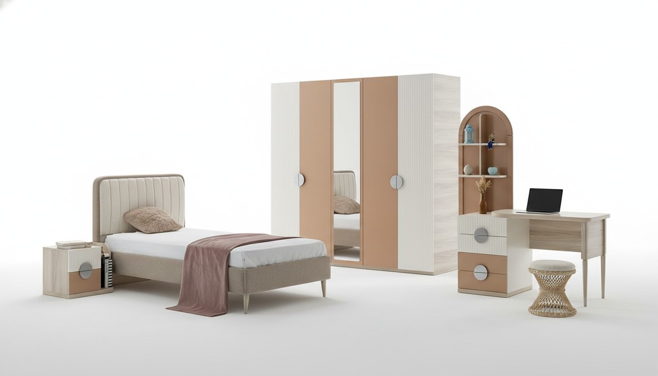 Jugendzimmer Set Bett Nachttisch Schreibtisch Modernes Design 3-teilig MÃ¶bel