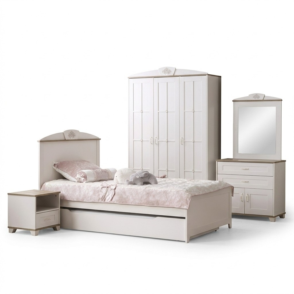 Kinderbett Funktionsbett Holzbett Ausziehbares Bett WeiÃ Set 5tlg Neu