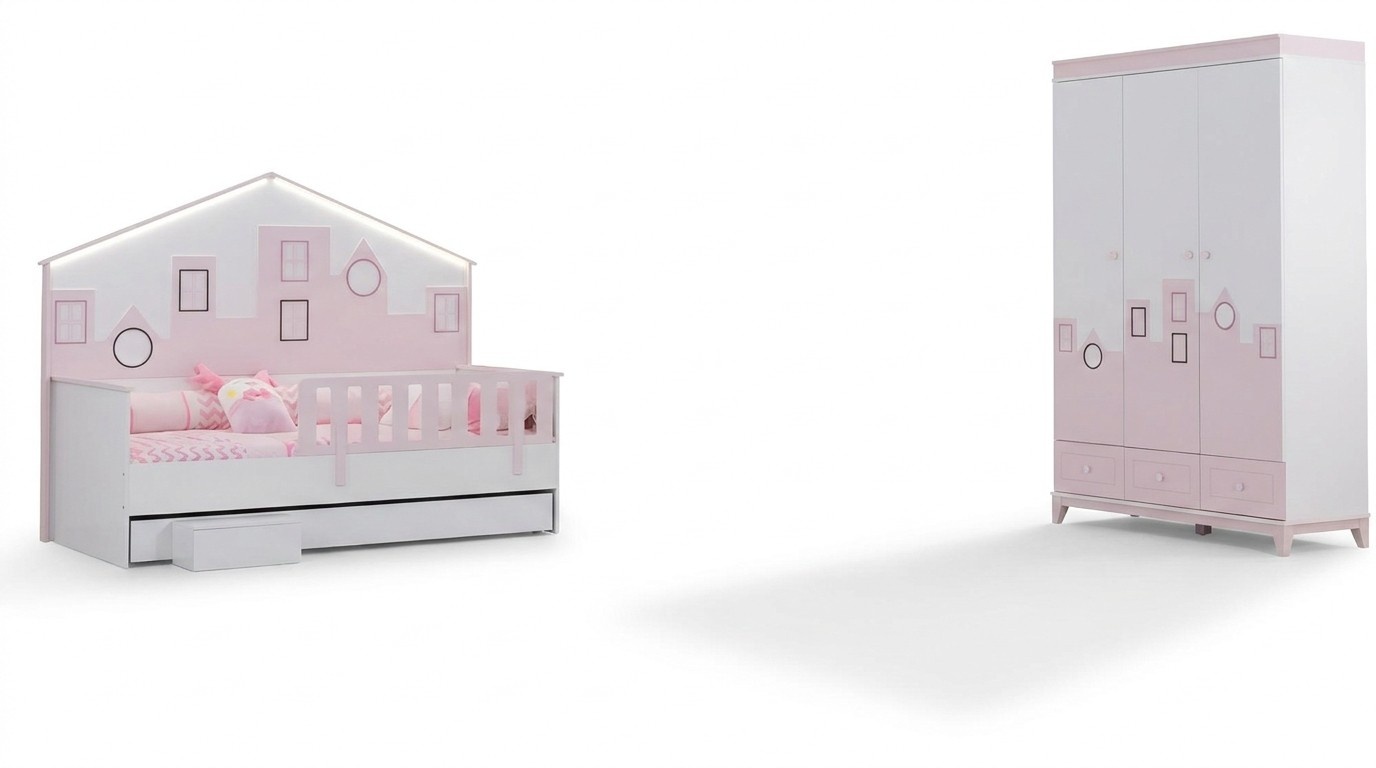 Kinderbett Rosa Kleiderschrank Jugendzimmer Kinderzimmer MÃ¶bel 2tlg Set Holz