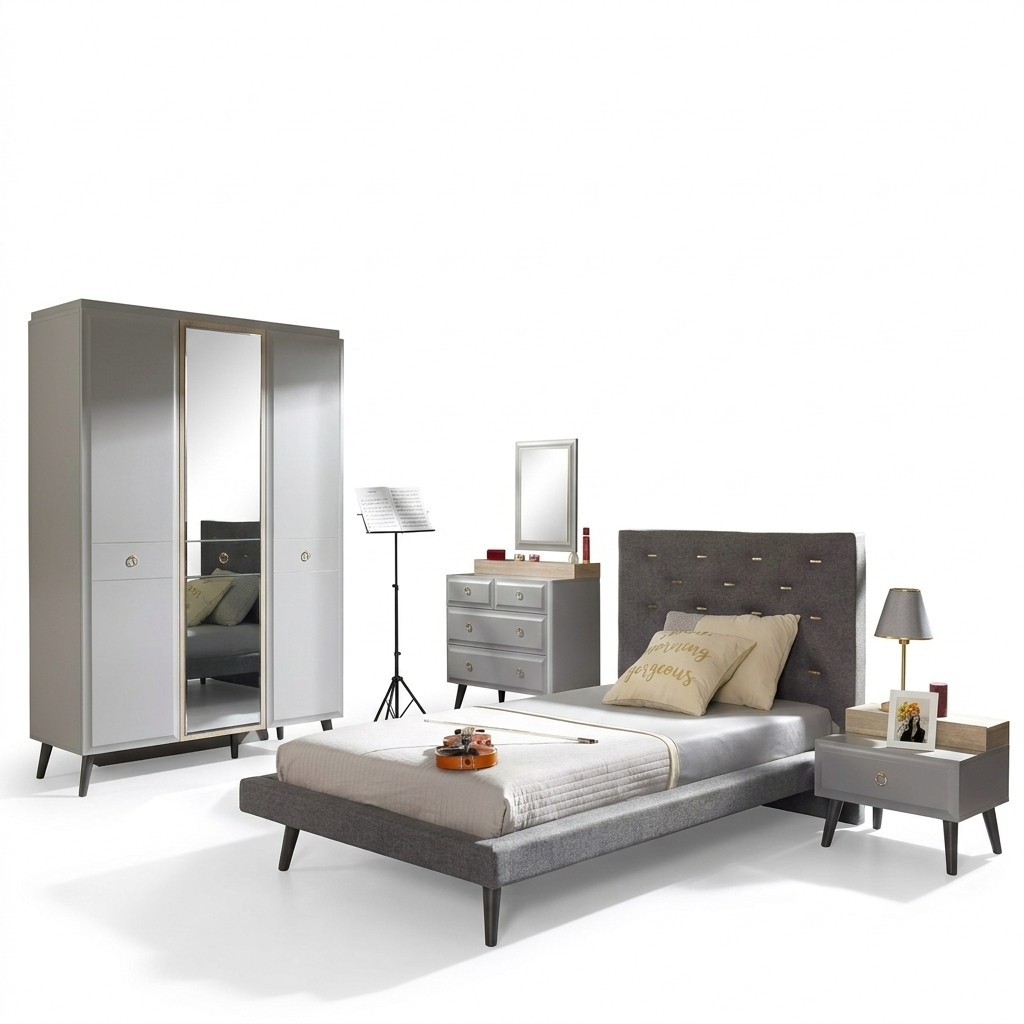 KindermÃ¶bel Bett Komplete Jugendbett Kinderzimmer Holz Grau Set 4tlg
