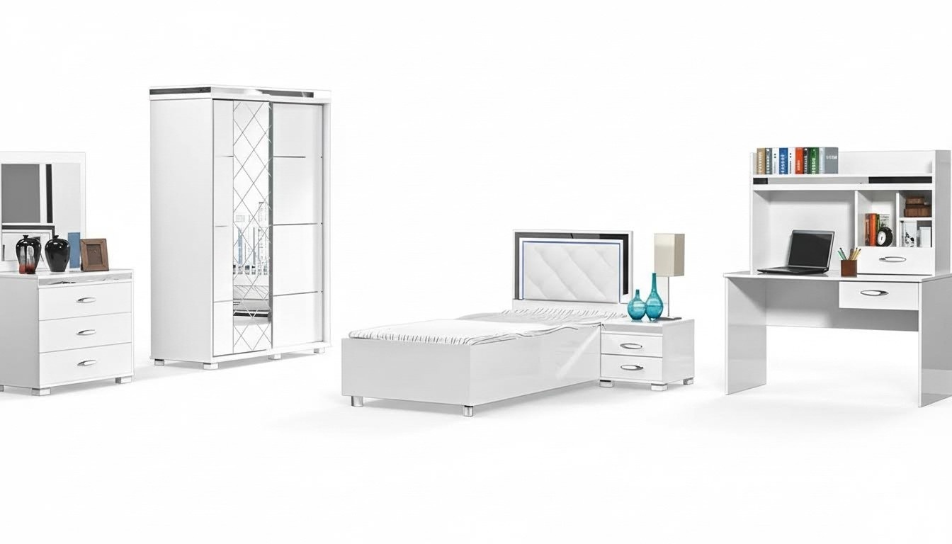 KindermÃ¶bel Bett Nachttisch Kleiderschrank 5tlg WeiÃ Einzelbett Tische