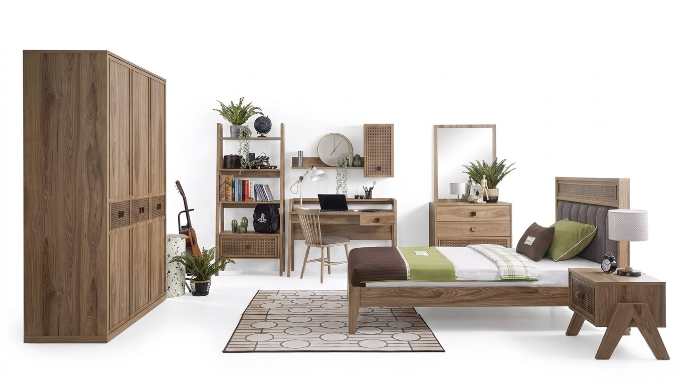 KindermÃ¶bel Gruppe Jugendbett Kinderzimmer Bett Holz Braun Set 8tlg