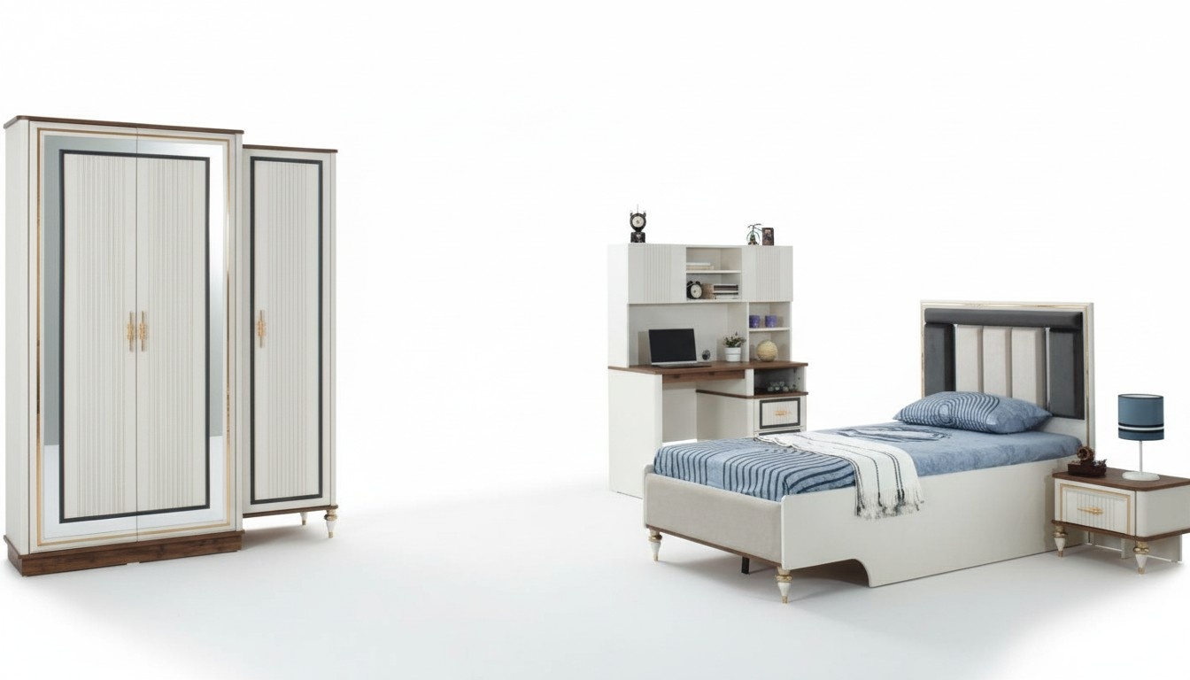 KindermÃ¶bel Kinderzimmer Bett Kinderbett WeiÃ Holz Set 4tlg Tische