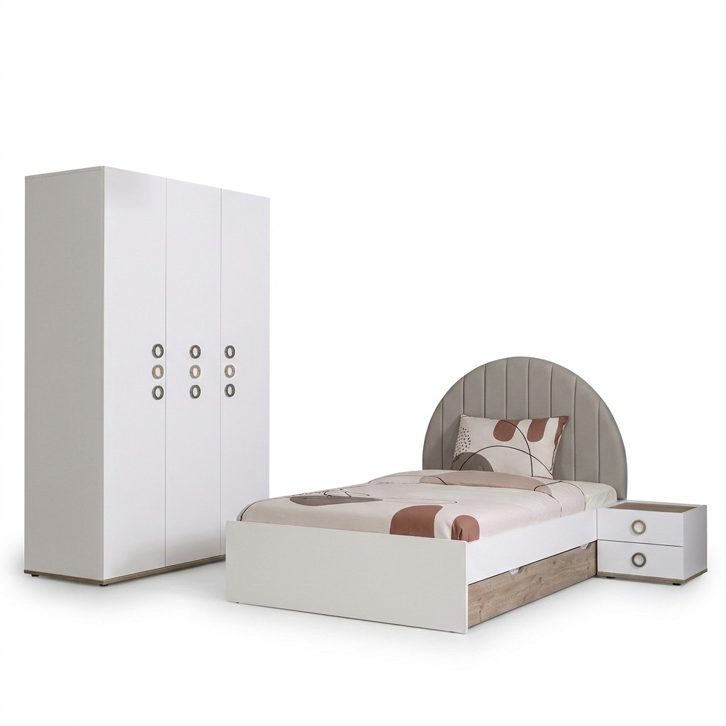 KindermÃ¶bel Kinderzimmer Jugendbett Garnitur Bett Holz WeiÃ Set 3tlg