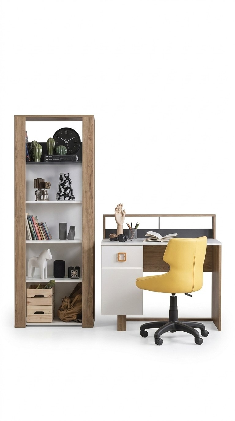 Kinderschreibtisch Schreibtisch BÃ¼cherregal Holz Braun Set 2tlg BÃ¼ro