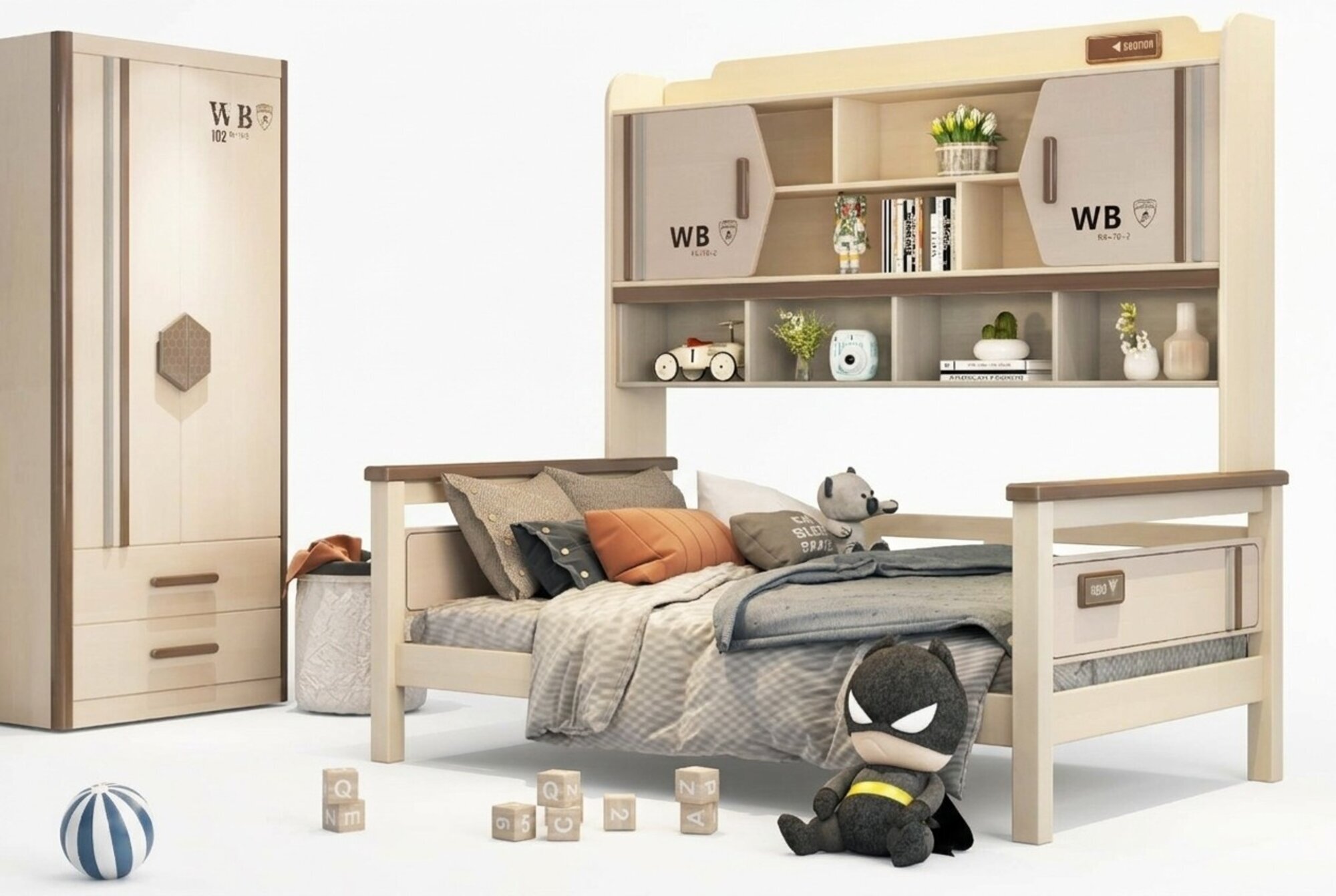 Kinderzimmer 2-tlg Set Hochbett Kleiderschrank Hochglanz Jugendzimmer MÃ¶bel Neu