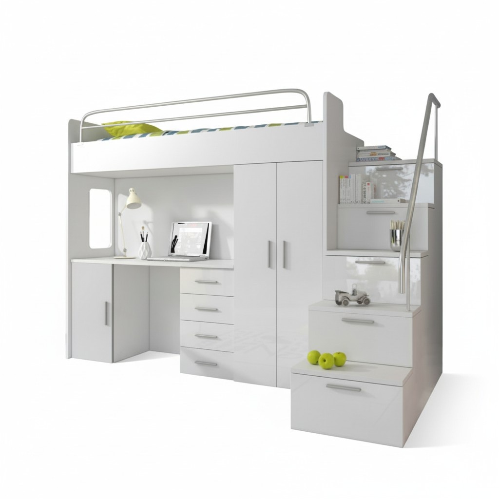 Kinderzimmer Doppelstockbett WeiÃ Tisch Schrank Multifunktion Etagen Hochbett