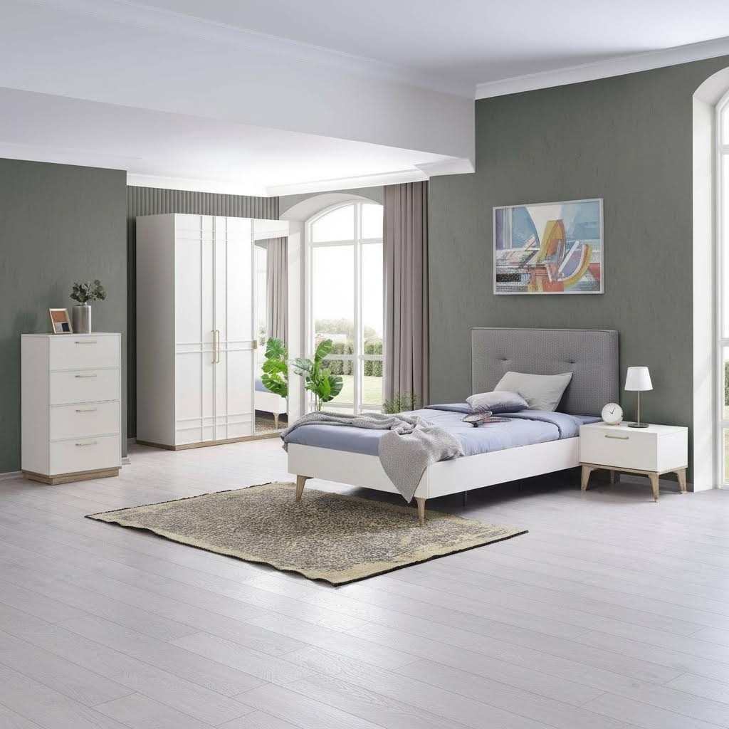 Kinderzimmer Garnitur Kinderbett Jugendbett Bett Set 4tlg WeiÃ Holz