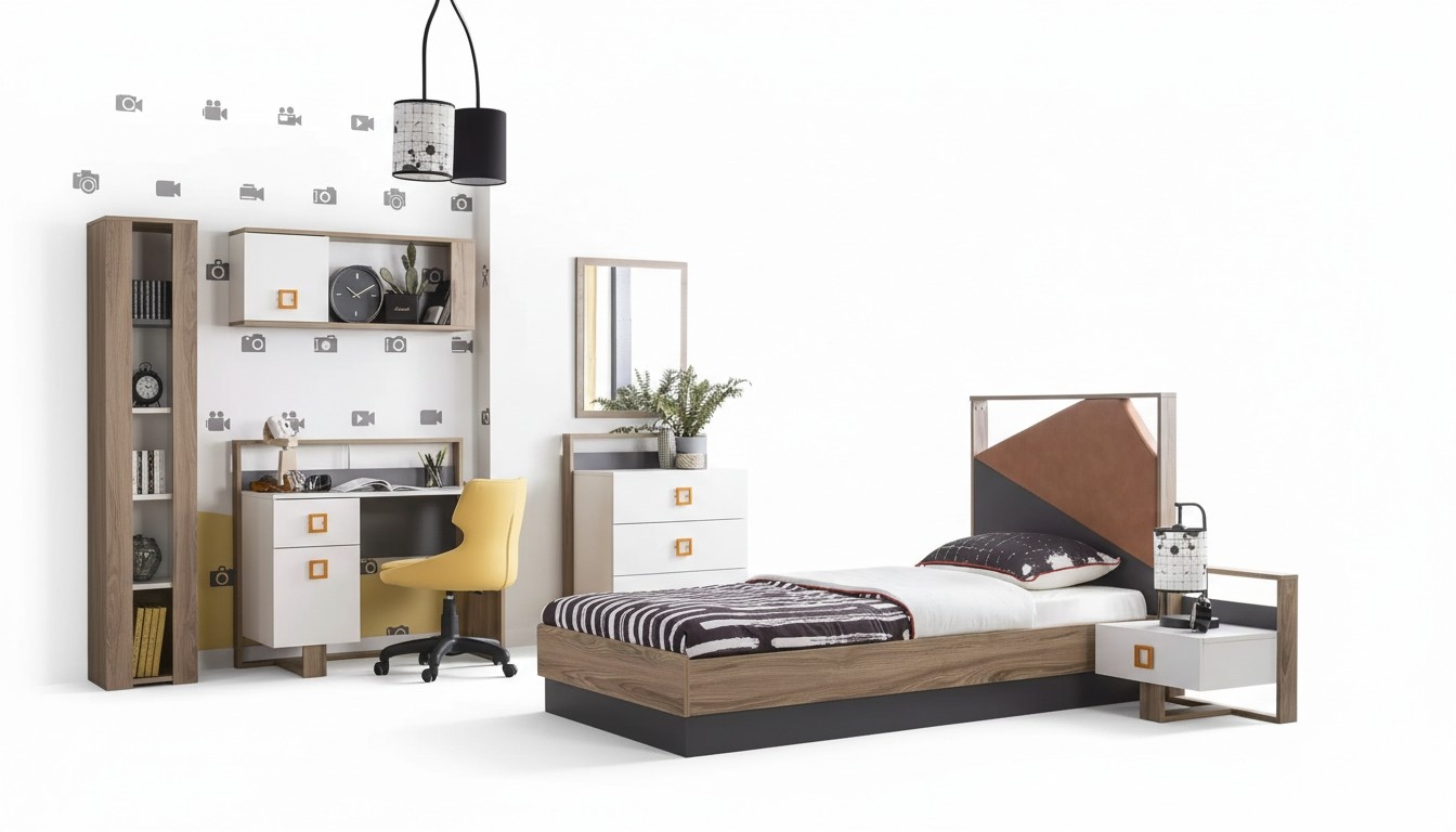 Kinderzimmer Garnitur Kinderbett KindermÃ¶bel Bett Holz Grau Set 6tlg