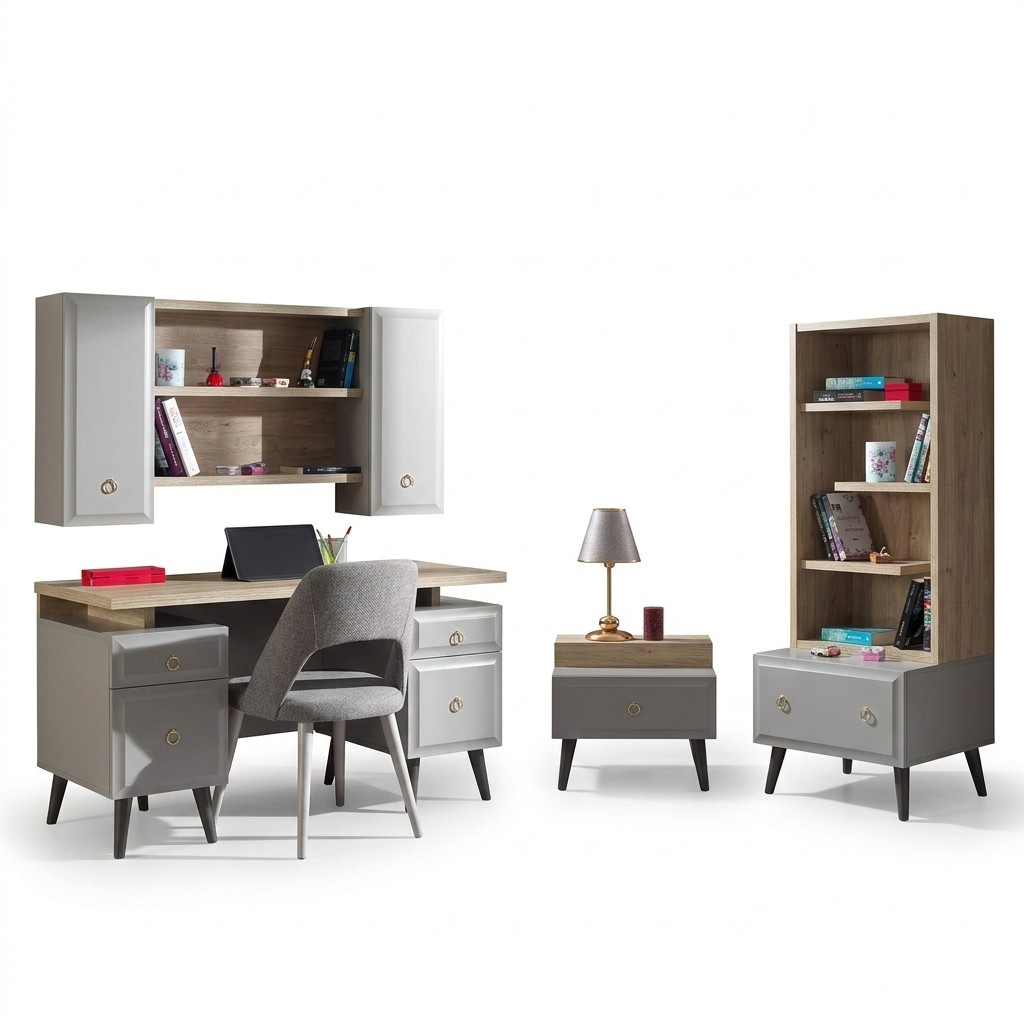 Kinderzimmer Gruppe Jugendbett KindermÃ¶bel Bett Holz Grau Set 5tlg