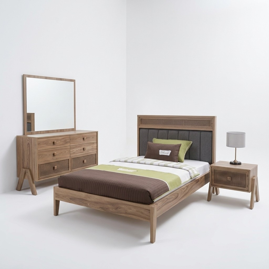 Kinderzimmer Komplete Bettrahmen KindermÃ¶bel Bett Holz Brau Set 4tlg