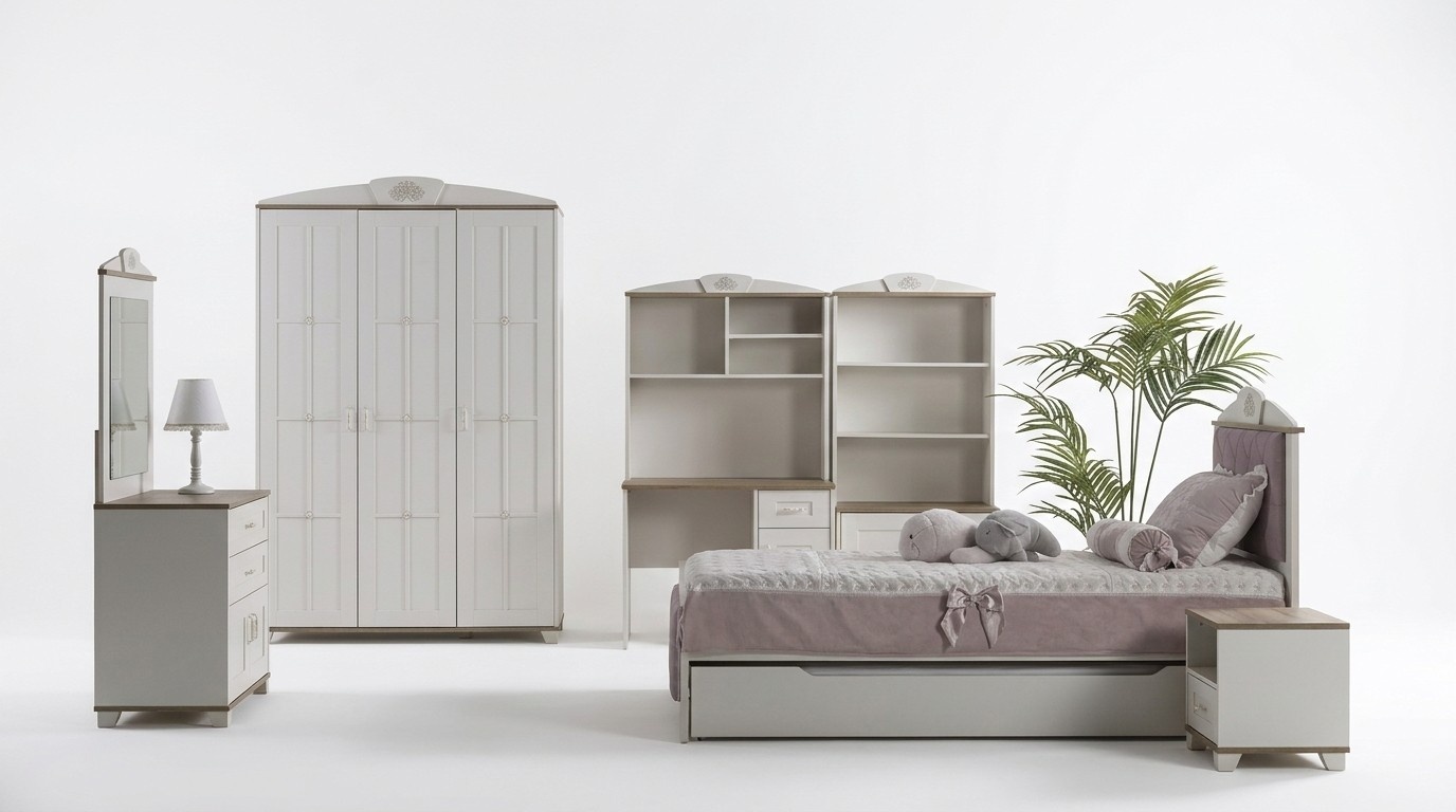 Kinderzimmer Komplete Chesterfield KindermÃ¶bel Bett Holz Rosa Set 8tlg