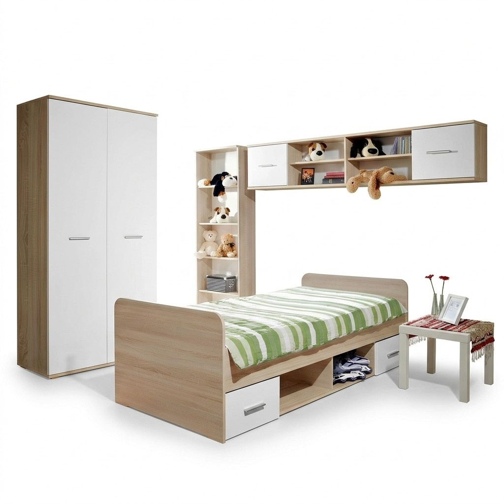Kinderzimmer Komplett Bett Kleiderschrank BÃ¼cherregal Wandregal Set 5 tlg