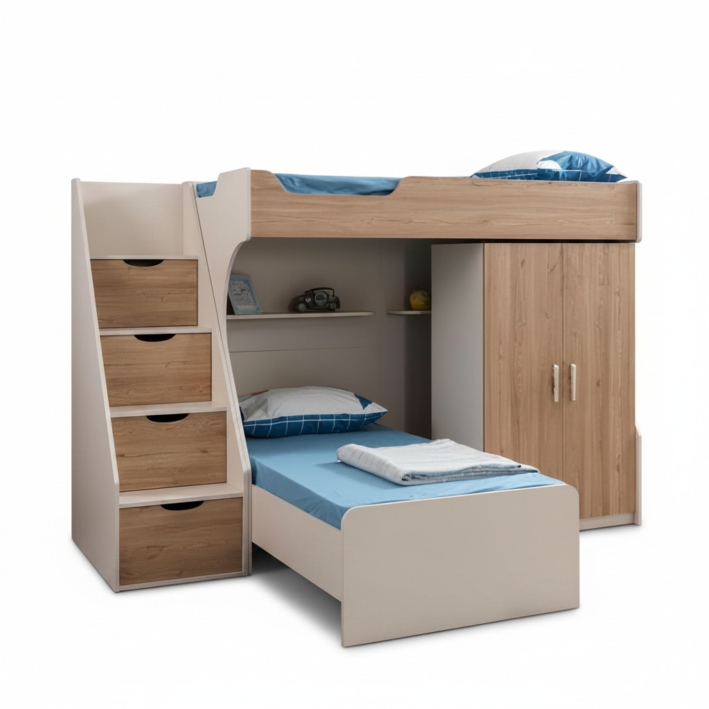 Kinderzimmer MÃ¶belset Braun aus Holz mit Kinderbett, Nachttisch