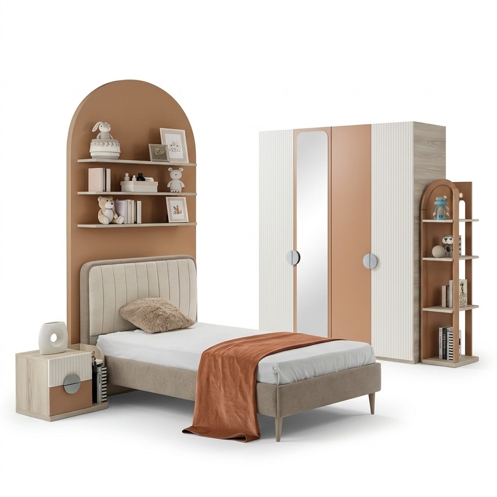 Kinderzimmer Set Bett Nachttisch Kleiderschrank Elegant Modernes Design 3-teilig