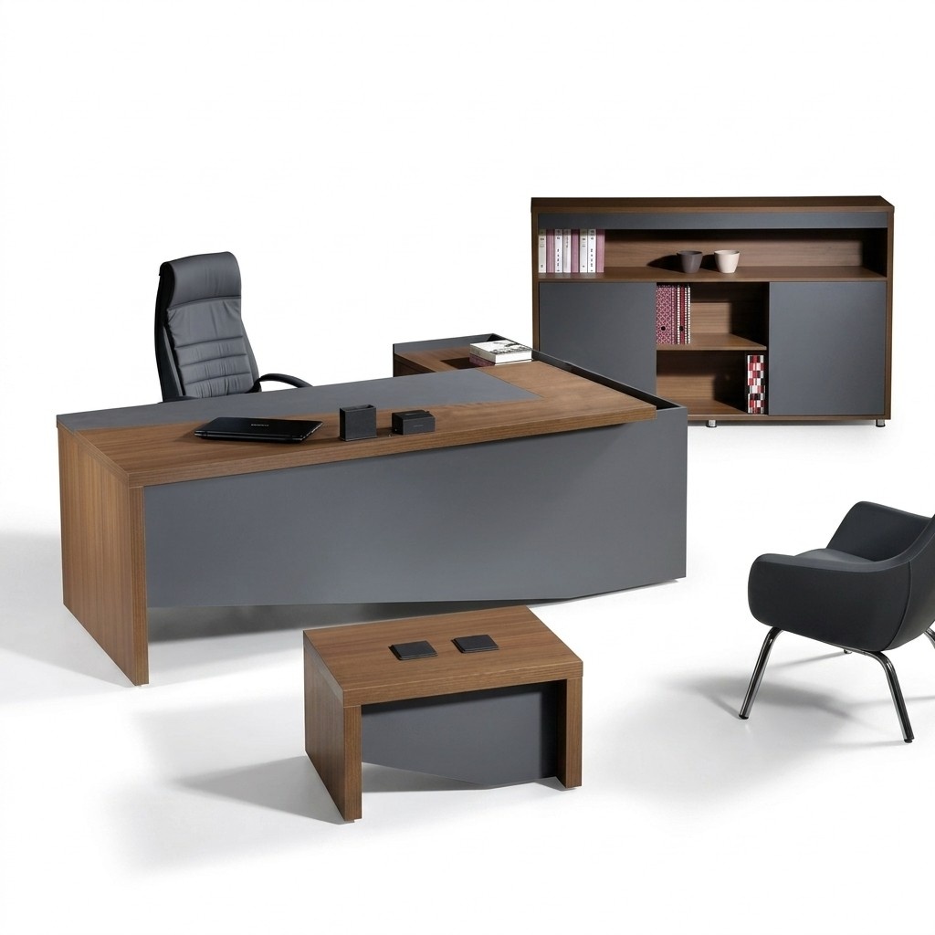 KlassischÐµ Komplette ArbeitszimmermÃ¶bel Grau EckbÃ¼rotisch 3tlg Holz
