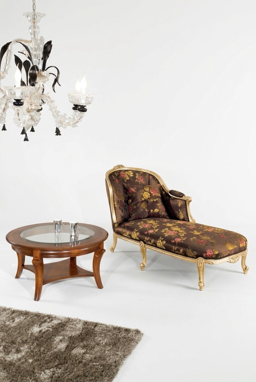 Klassische Chaiselongue + Couchtisch Gold Blumen Liege Italienische MÃ¶bel Tisch