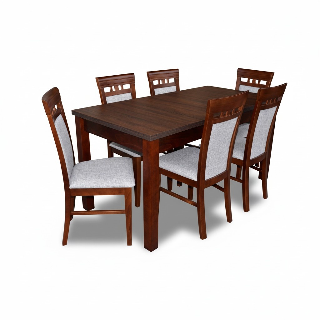 Klassische Designer Esszimmer Garnitur Holz Tisch + 6 Stühle Stuhl Garnitur