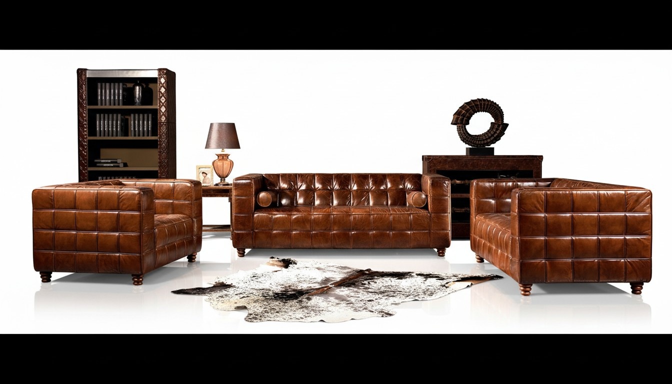 Klassische Echtleder Couch Polster Sofagarnitur Sitz Garnituren Couchen 3tlg