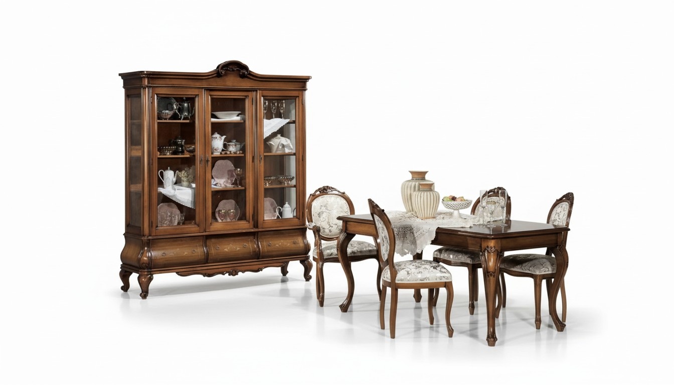 Klassische Esszimmer Garnitur HolzmÃ¶bel Esstisch 4x StÃ¼hle Vitrine 6tlg