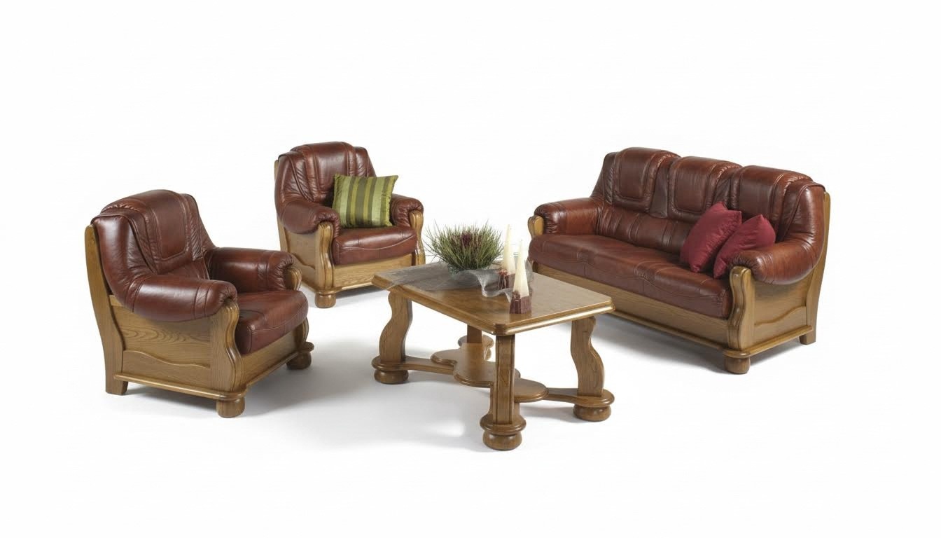 Klassische Garnitur 3+2+1 Sitzer Sofagarnitur Couch Sofa 100% Leder Sofa Polster