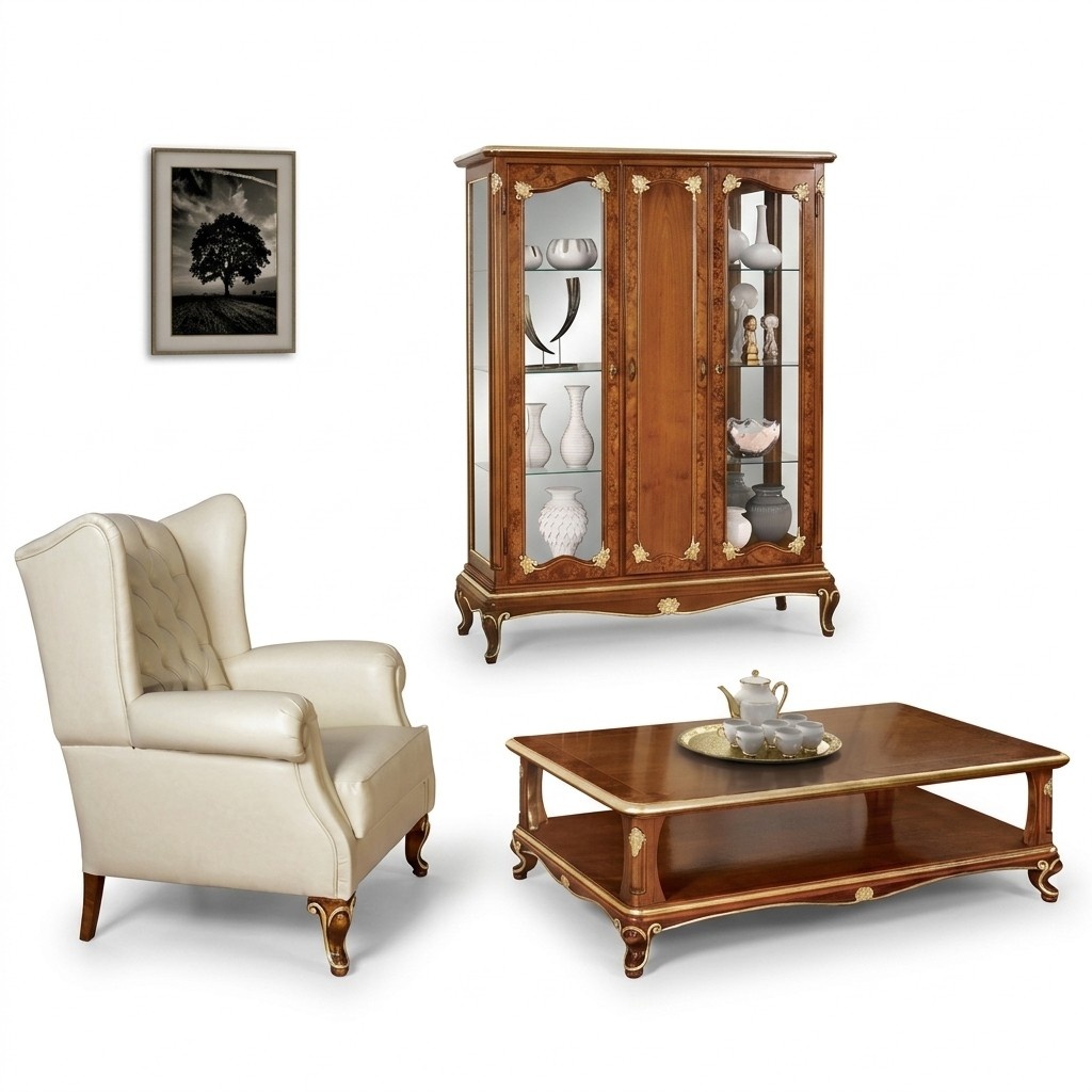 Klassische Vitrine MÃ¶bel Wohnzimmerset Schrank mit Couchtisch Vitrine Italien
