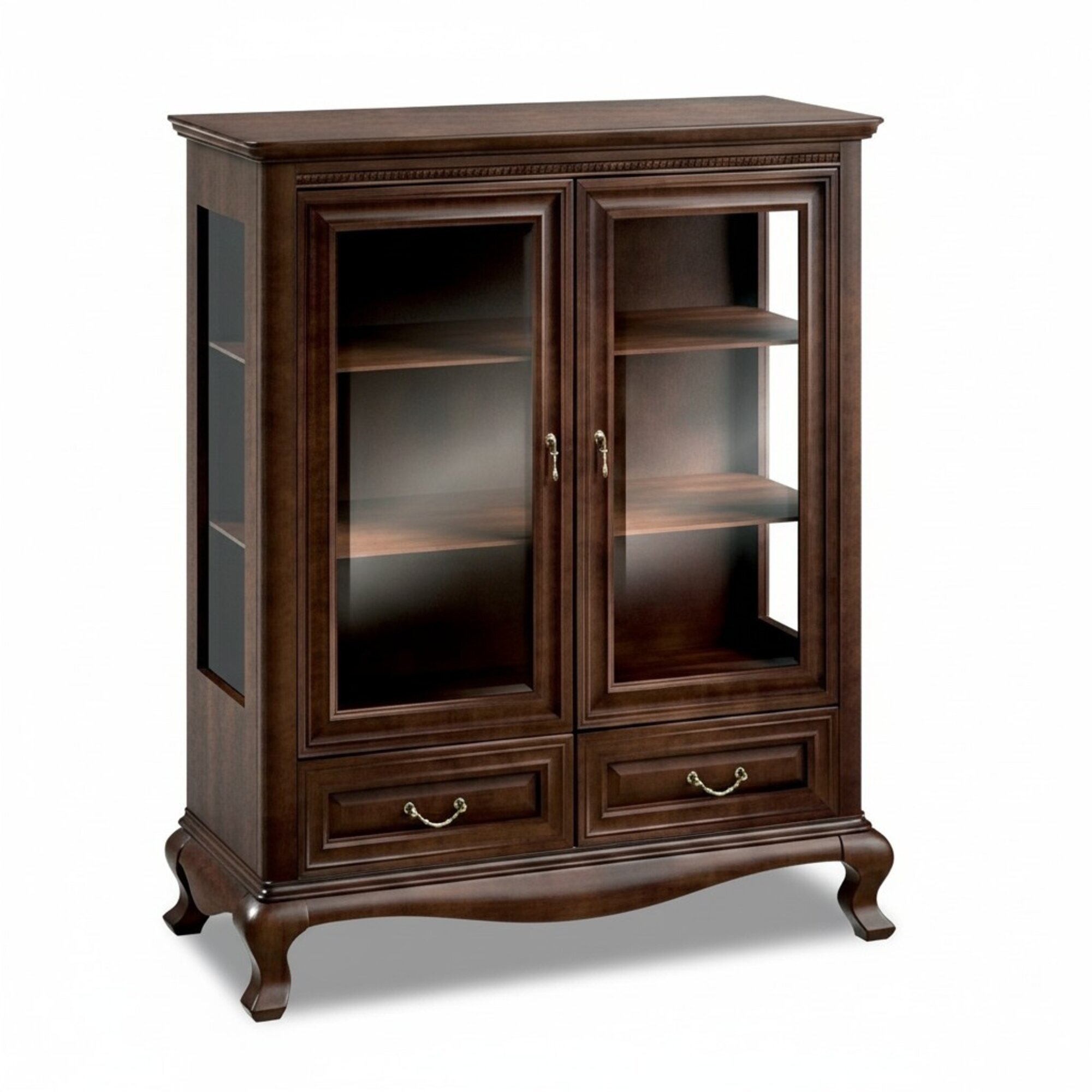 Klassische Vitrine Vitrinenschrank Schrank Echtholz Vitrinen V-W 3-4 Glasschrank