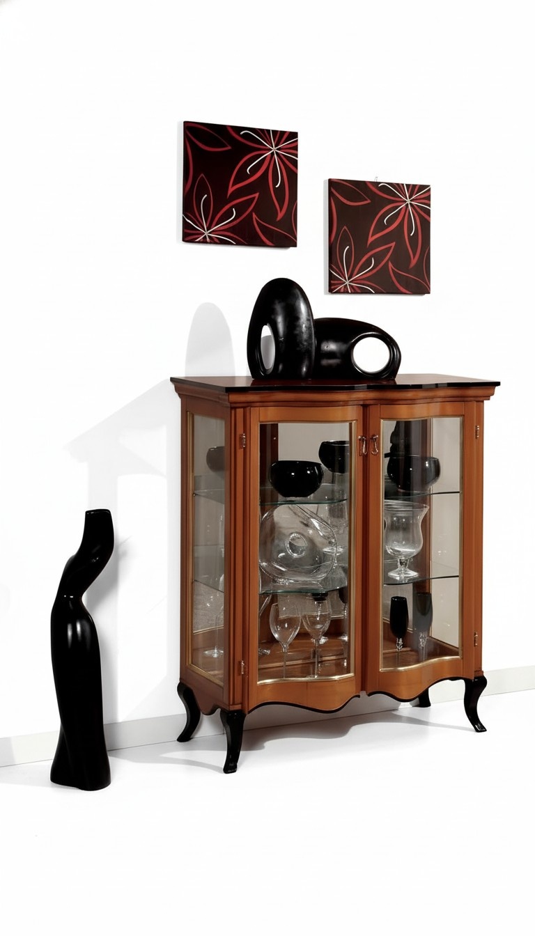 Klassische Vitrinen Glas Schrank Vitrine Holz Wohnzimmer Luxus Braun Anrichte