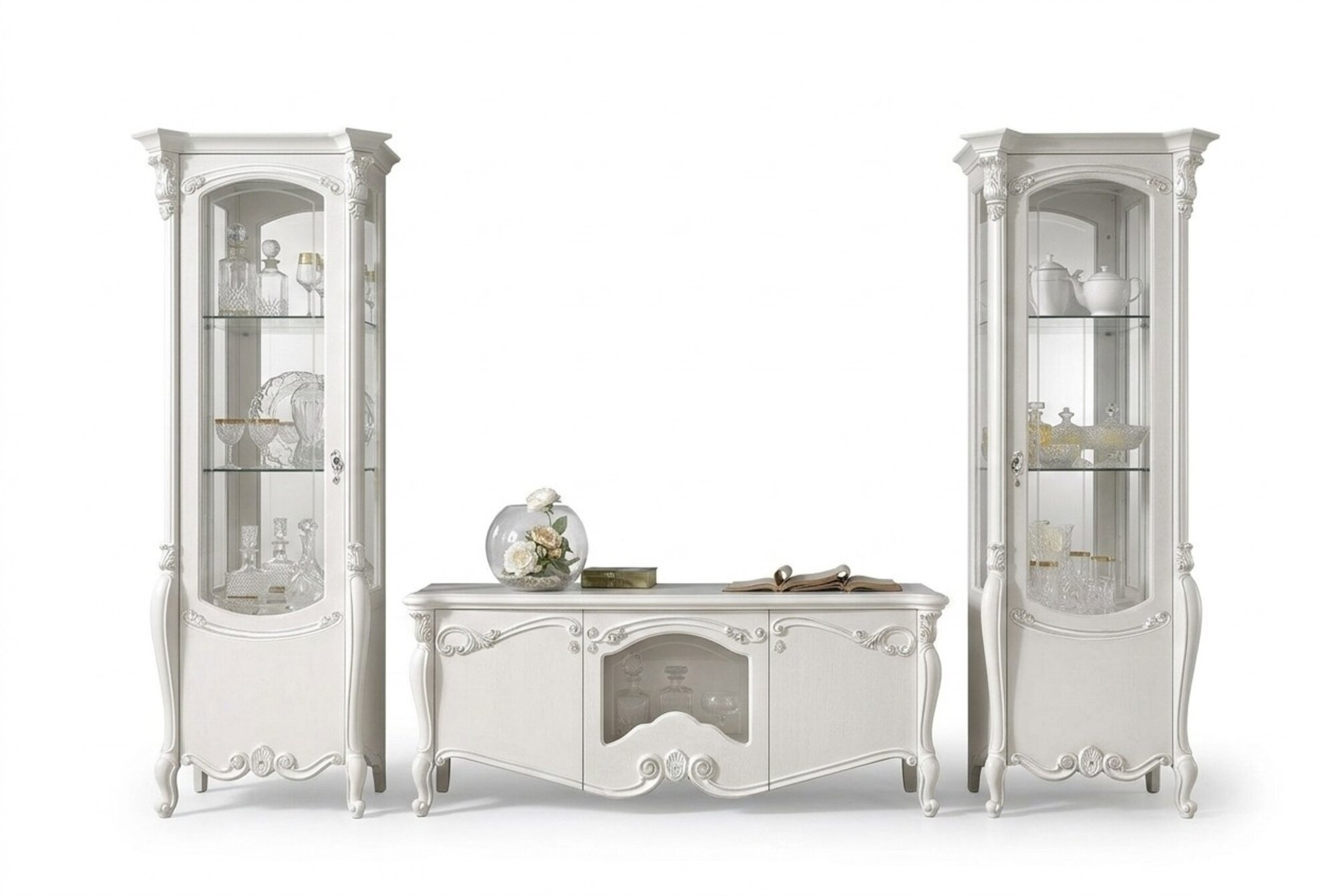 Klassische Wohn Wand Wohnzimmer Sideboard Vitrine RTV Regal WÃ¤nde Schrank 3tlg.