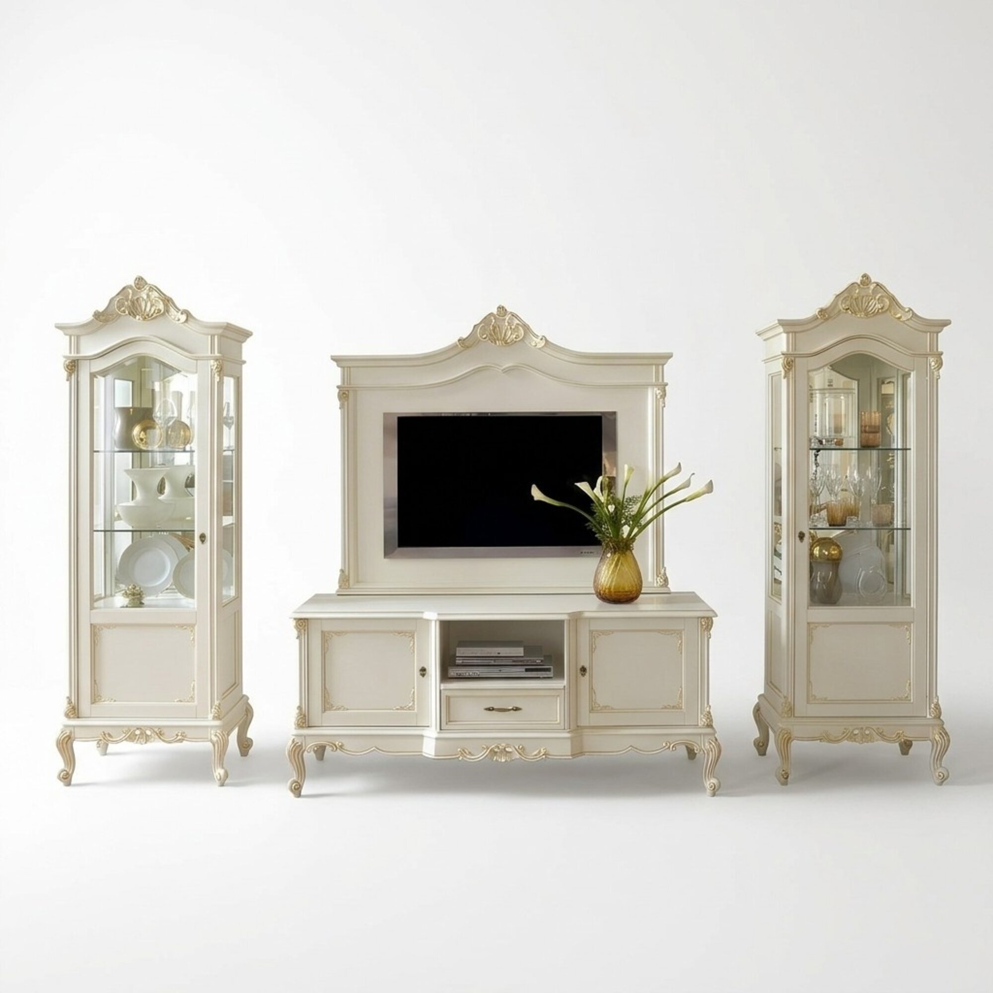 Wohnwand Wohnzimmer Vitrine Sideboard RTV Regal WÃ¤nde Schrank 4tlg. Massivholz