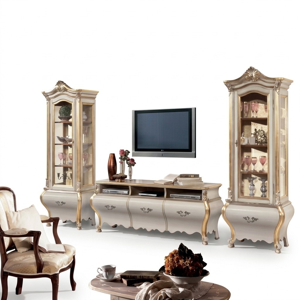 Klassische Wohnzimmer Wohnwand SchrÃ¤nke Vitrine Luxus Set HolzmÃ¶bel 3tlg