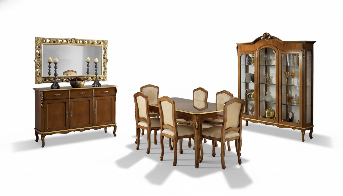 Klassischer Esstisch Tisch Holz Esszimmer Garnitur 6x StÃ¼hle 9 tlg.