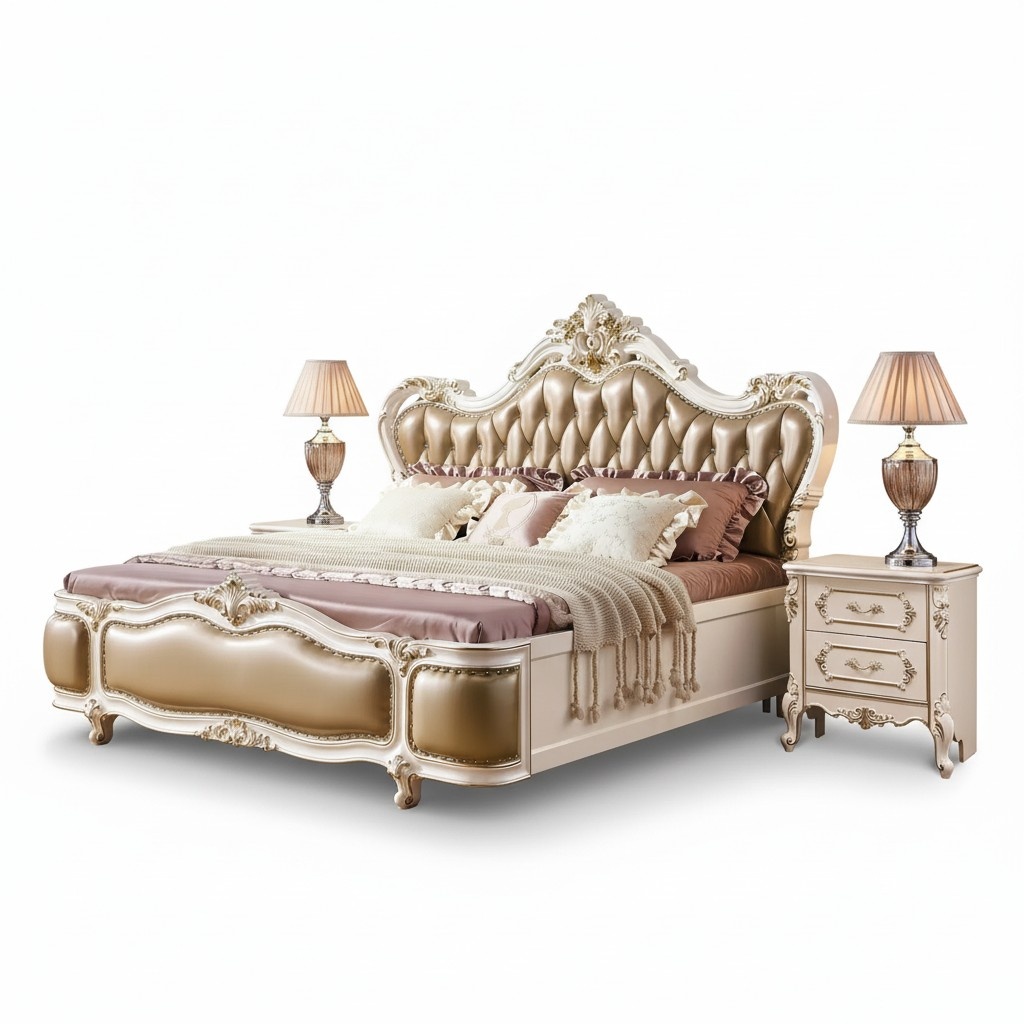Klassischer Schlafzimmer Luxus Set 3tlg Bett + 2Ñ Nachttische neu