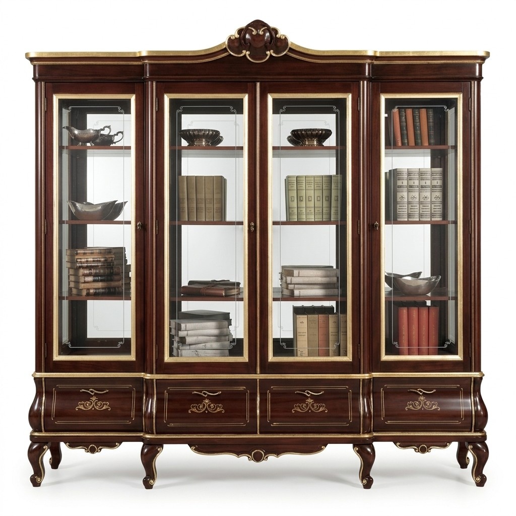 Klassisches Braunes BÃ¼cherregal Schubladen GlastÃ¼ren Massivholz MÃ¶bel