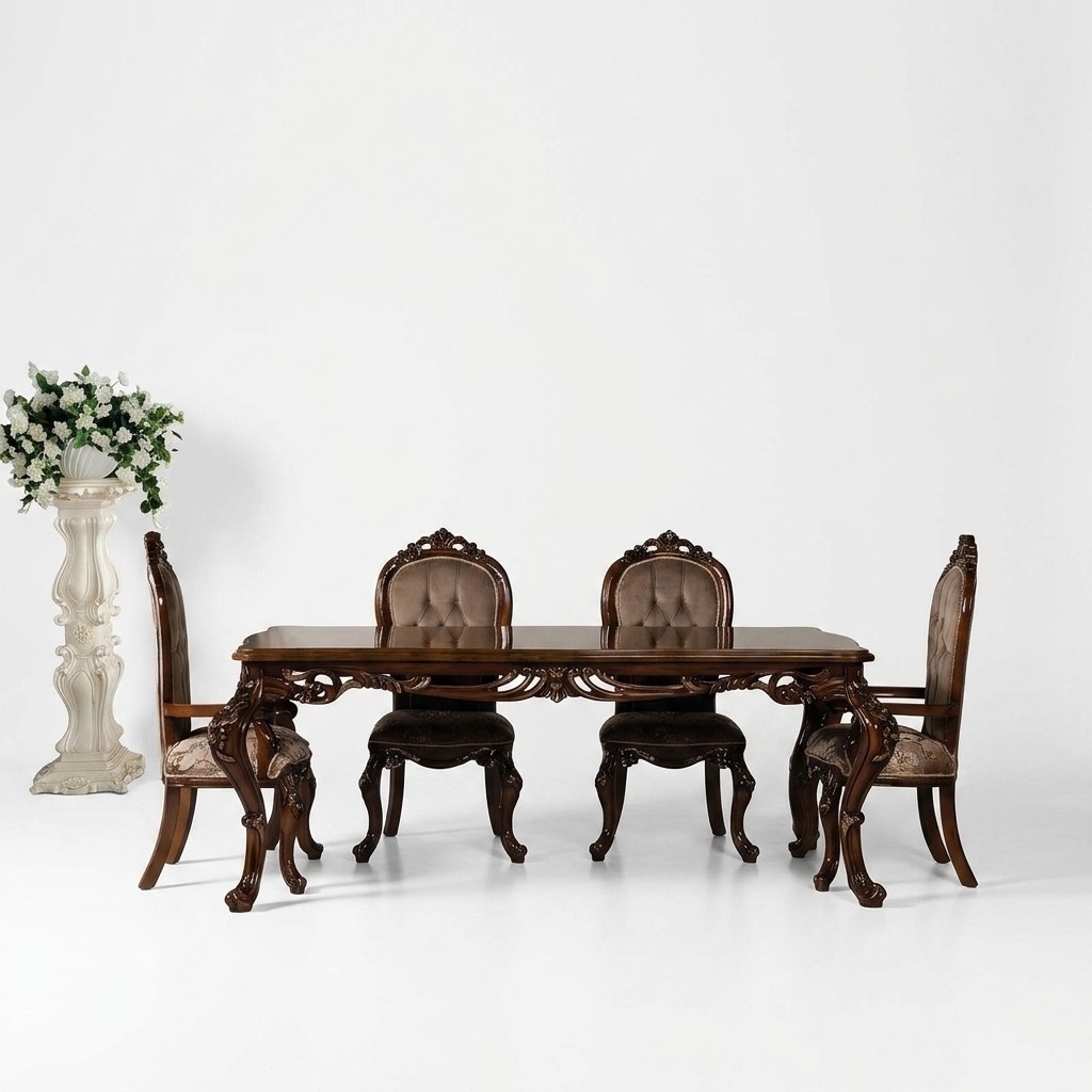 Klassisches Esszimmer Tisch mit 4 StÃ¼hlen Barock Rokoko Stil MÃ¶bel