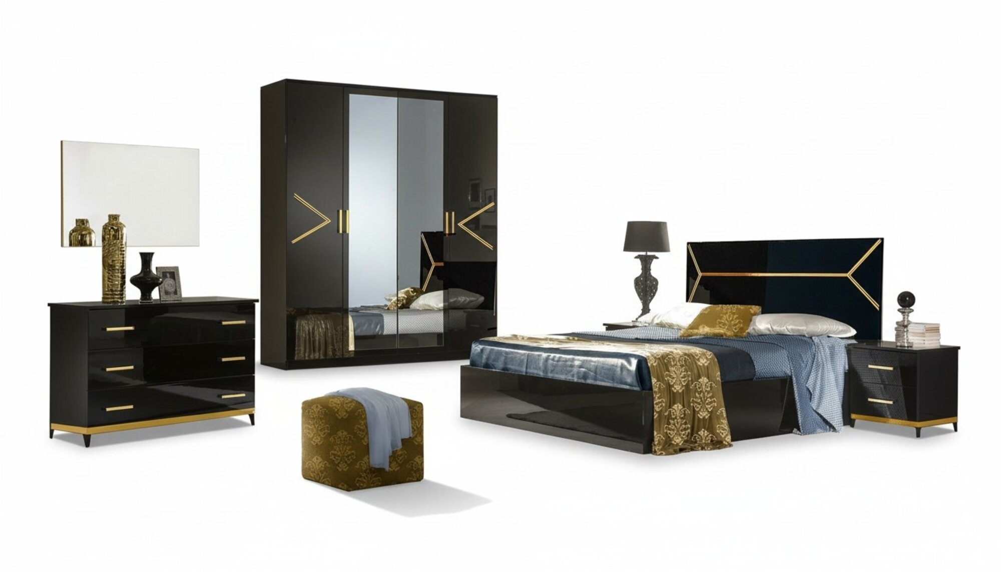 Klassisches Schlafzimmer Set Garnitur Luxus Modern Stil Bett 6 tlg. Holz