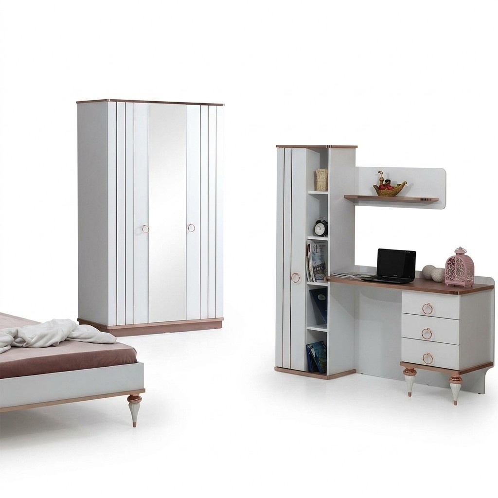 Kleiderschrank Schreibtisch Modernes Design Elegante Akzente WeiÃ Kinderzimmer