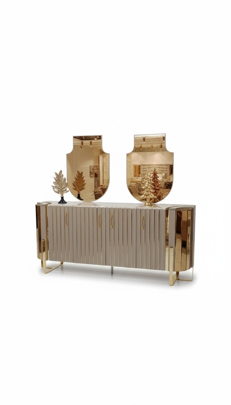 Kommode mit 2x Spiegel Holz Anrichte Luxus Modern MÃ¶bel 3tlg.