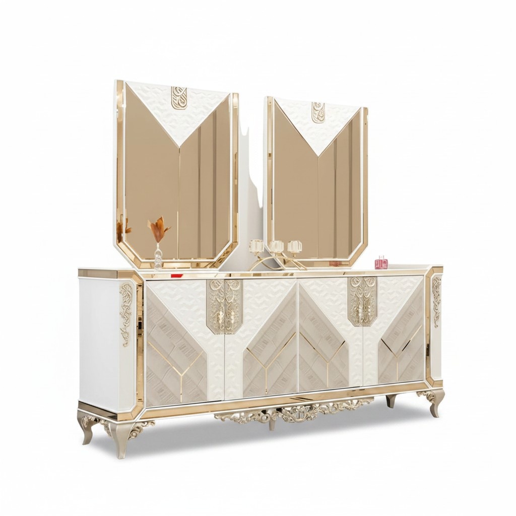 Kommoden mit 2x Spiegel Luxus WeiÃ/Gold Schlafzimmer Moderne MÃ¶bel
