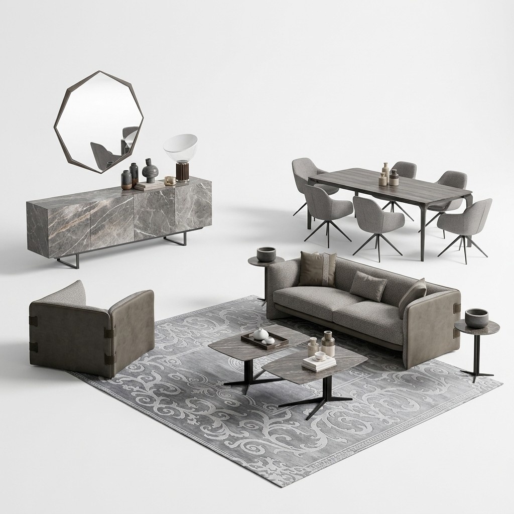 Komolett Set 6tlg Dreisitzer Sofa Neu Sessel 2x Couchtisch Holz 2x Beistelltisch