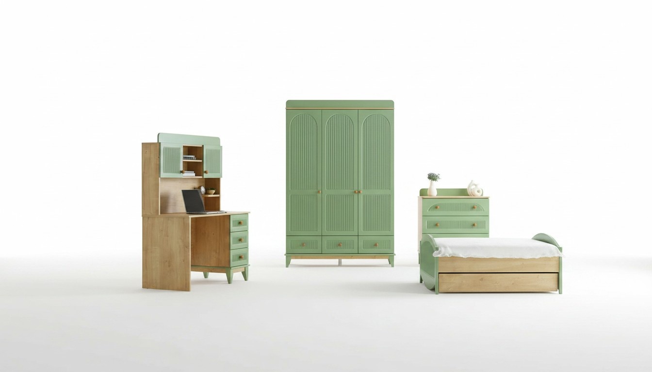 Komplett Jugendzimmer Kinderzimmer Set Kleiderschrank Kommode Schreibtisch 3tlg.