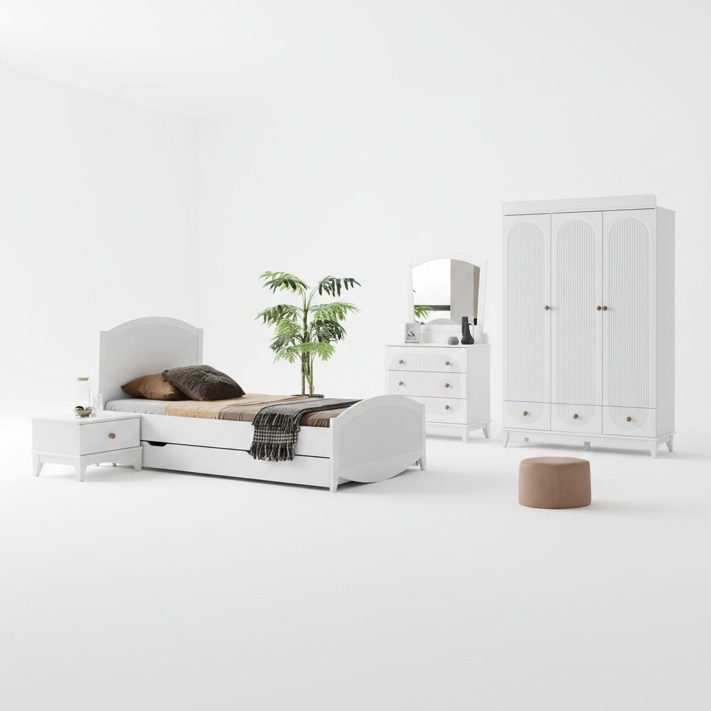 Komplett Jugendzimmer Kinderzimmer Set Kleiderschrank Kommode Bett 4tlg. Neu