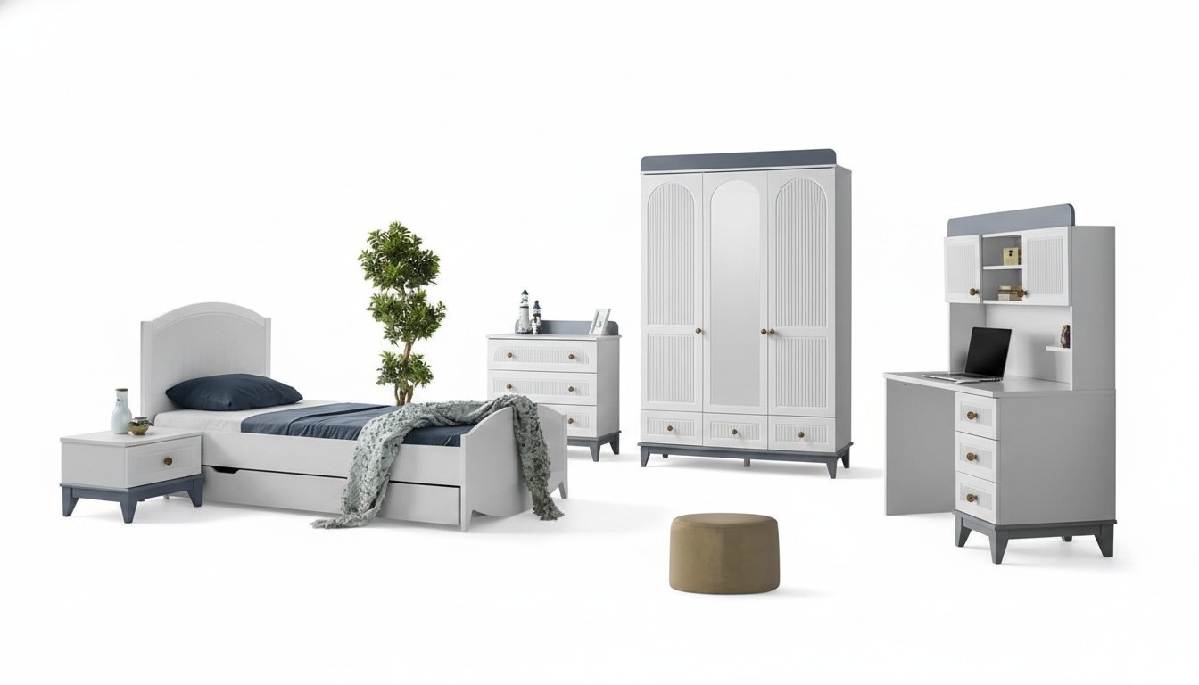 Komplett Jugendzimmer Kinderzimmer Set Kleiderschrank Kommode Schreibtisch 5tlg.