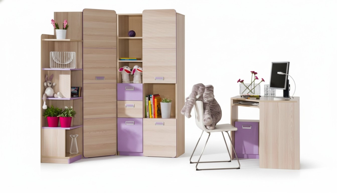 Komplett Jugendzimmer Kinderzimmer Set Bett Deko Kleiderschrank Kommode