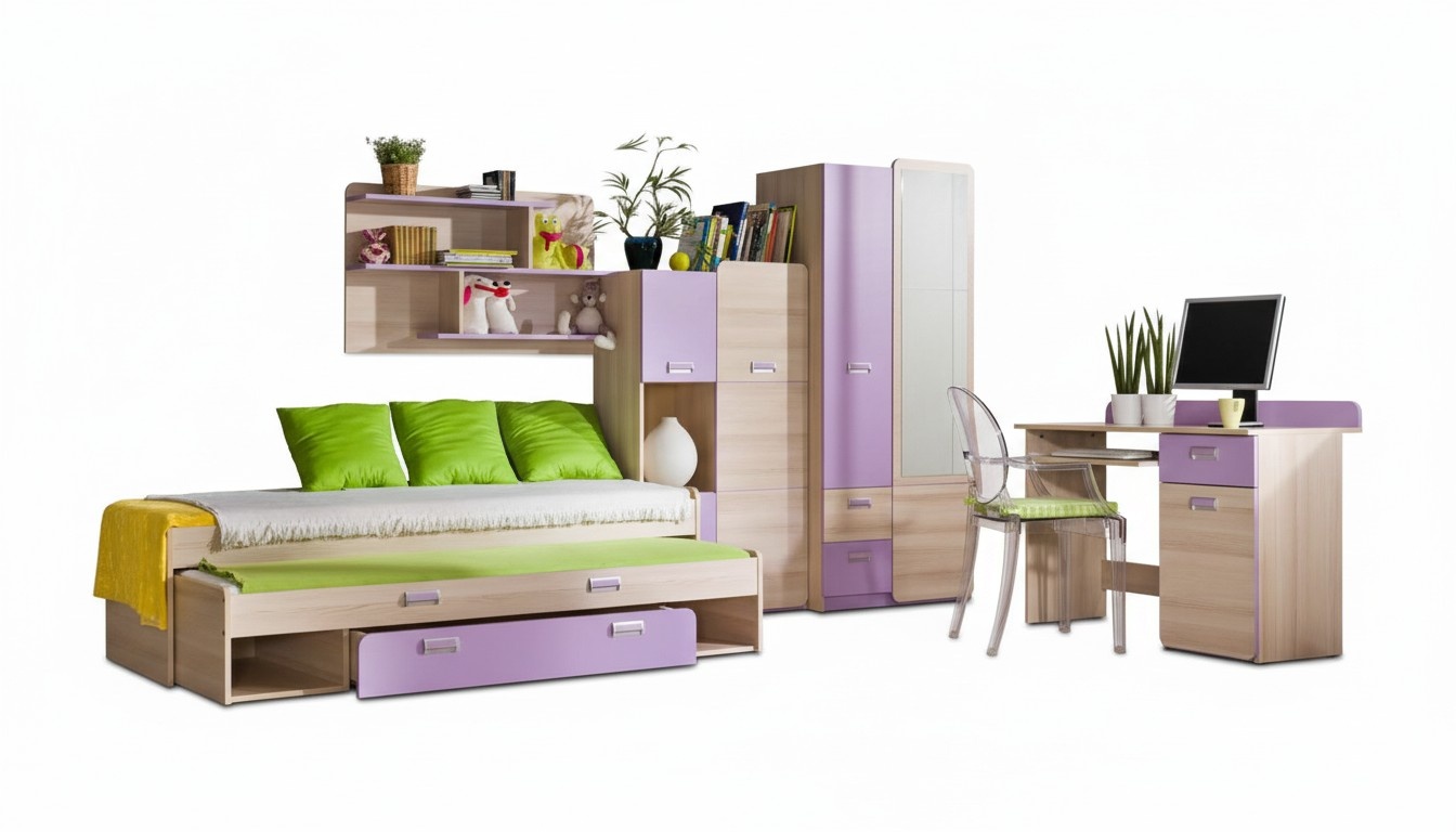 Komplett Jugendzimmer Kinderzimmer Set Bett Kleiderschrank Deko Kommode